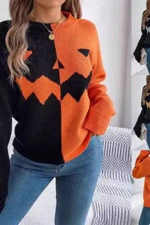 Pull à manches longues Halloween pour femme