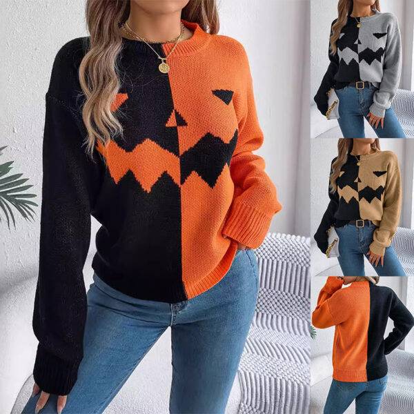 Pull à manches longues Halloween pour femme