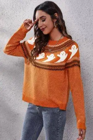 Pull à pois fantôme d'Halloween pour femme