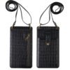 Sac Téléphone Bandoulière Femme — Croco, Miroir & Cartes - Noir